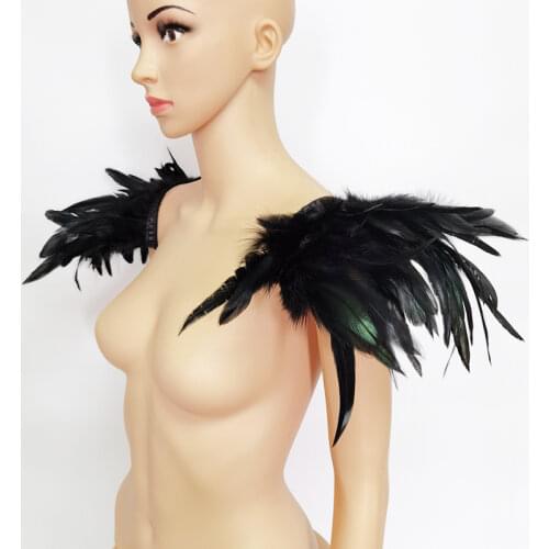 2pcs Shoulder Epaulettes Black Feather Wings Punk Gothic Feather Cape Shoulder Shrug Shawl Cosplay Party Halloween Show Decor