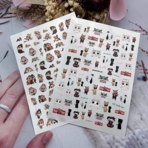 3D Nail Stickers Cartoon Squirrel Kitten Design DIY Skills Nail Art Decoration Packaging Self-adhesive Transfer Decal Slider