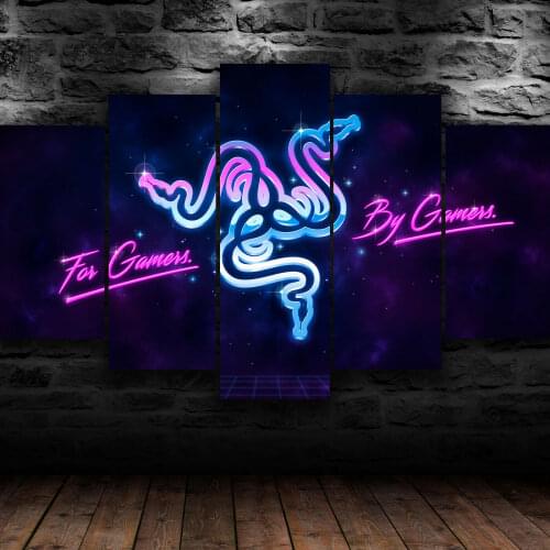 5 Piece Logo Gamer Art For Gamer Purple Poster Canvas Picture Print Wall Art Canvas Painting Wall Decor for Living Room Framed