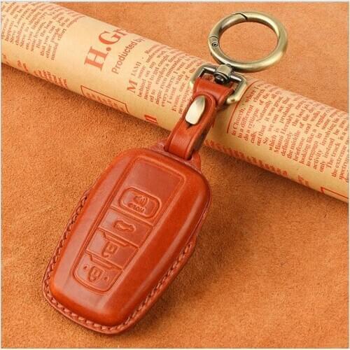 Car Gunuine Leather Key Case Holder For Toyota Avalon Camry Land Cruiser Prado Corolla CH-R Hybrid Prius RAV4 4 Button Smart Key