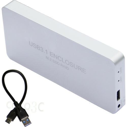 Free Shipping USB 3.1 Type-C to 2 M.2 SSD RAID Enclosure USB-C to Dual NGFF adapter M.2 SSD External Box + RAID0 RAID1