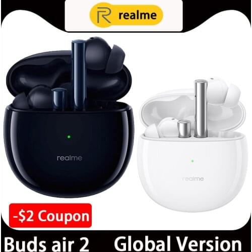 Global version realme buds air 2 ANC Wireless Bluetooth Earphone Total Playback 88ms Super Low Latency 10mm Hi-Fi Bass Boost