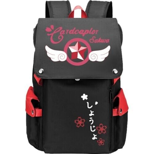 Card Captor SAKURA Large School Backpack Girls Kawaii Bookbag Oxford Flag SAKURA Cartoon Travel Back Pack USB Laptop Backpack
