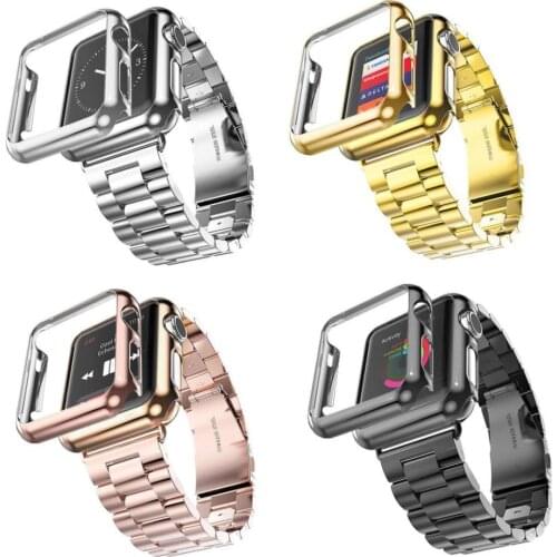 38mm 42mm 3 Points Stainless Steel Strap Gold Plated Protective Case Cover Watch Bands for Apple Watch iWatch Watchband