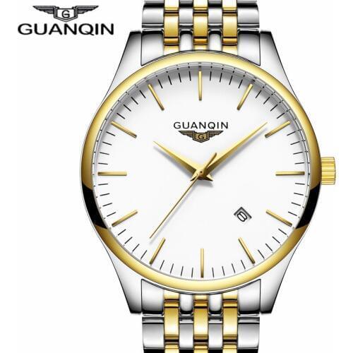 GUANQIN Watches Men Fashion Stainless Steel Wristwatch Waterproof Quartz Watch Calendar Round Relogio Masculino masculino reloje