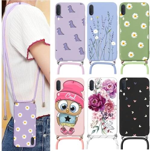 For Samsung Galaxy A20e A 20e Case Chain Necklace Strap Cord Lanyard Soft Silicone Fundas For Samsung GalaxyA20e Flower Coque