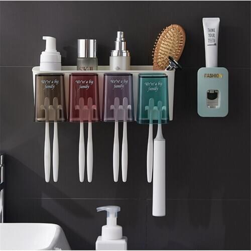 8pcs/lot 4 Cups Toothbrush Holder Detached Toothpaste Manual Dispenser Cups Supporter Makeup Storage Box Rack Bathroom Organizer
