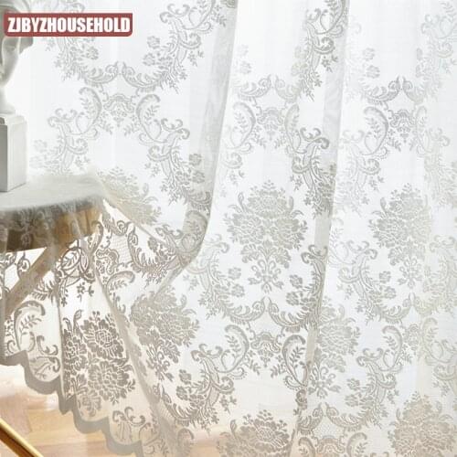 European White lace tulle Curtains sheer for living room bedroom window luxury floral curtain drapes