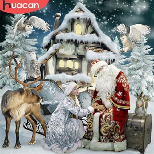 HUACAN Full Square/Round Diamond Painting 5d Santa Claus Winter DIY Diamond Embroidery Christmas Deer Handicraft Home Decor