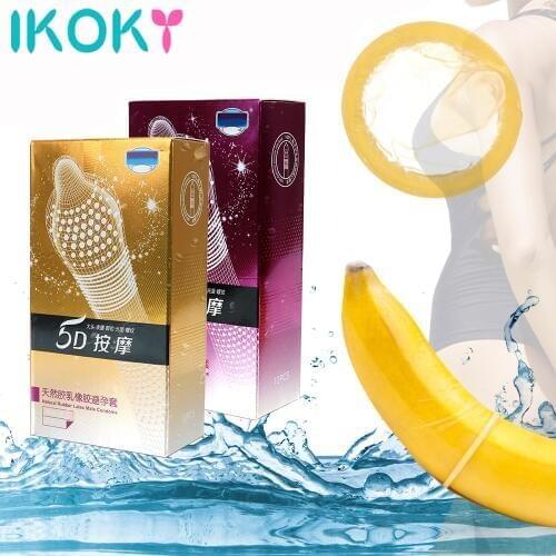 IKOKY 12pcs Big Particle 5D Thread Ribbed G Point Latex Condoms Contraceptives For Men Sex Products Condom
