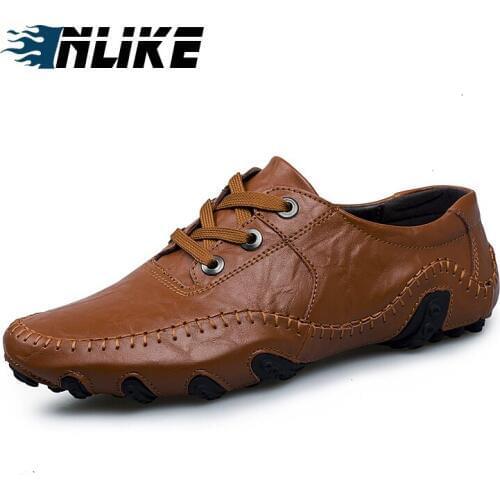 Inlike Men Big Size Leather Shoes Casual Men Loafers Flats Shoes Moccasins Mens Loafers Genuine Leather Male Shoes JW393