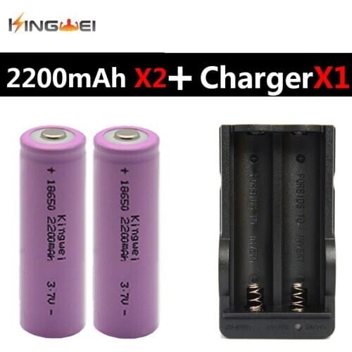 KingWei 2Pcs 18650 Pink 2200mAh Li-ion 3.7v Rechargeable Battery With Double EU US Plug Fast Charger for LED Flashlight