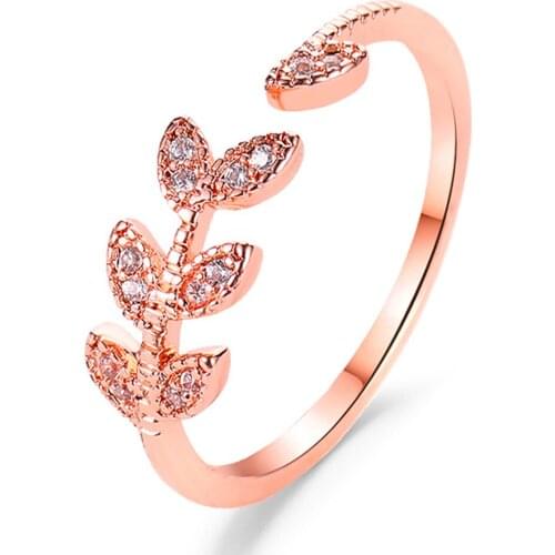 Korean New Small Fresh Opening Ring Female Art Student Index Finger Joint Ring Simple Tree Leaf Zircon Single Ring