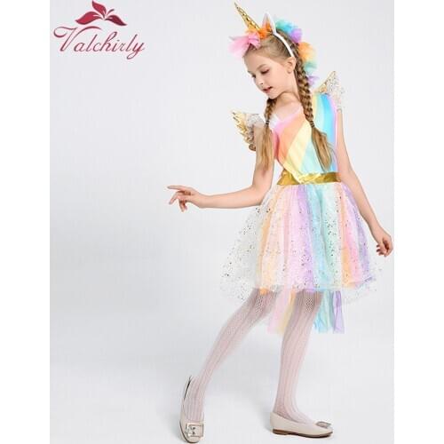 Girls Unicorn Costume Princess Dress New Girls Prom Cosplay Tutu Dress With Headband and Wings