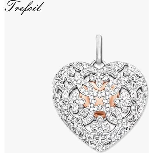 Pendant Love Heart Locket 925 Sterling Silver Bright Zircon Stones New Fashion Glam Jewelry Accessories Fit Necklace Trendy Gift