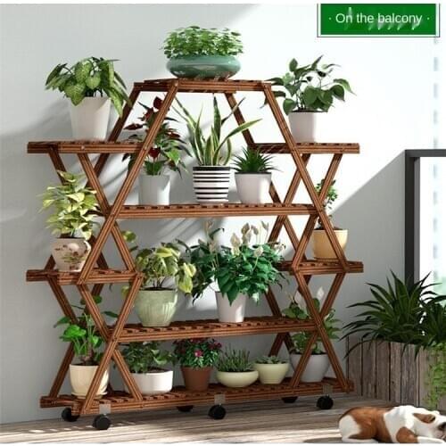 Multi layer Indoor Balcony Flower Rack Shelf Fashion Household Solid Wood Floor Type Succulent Green Radish Flower Pot Rack