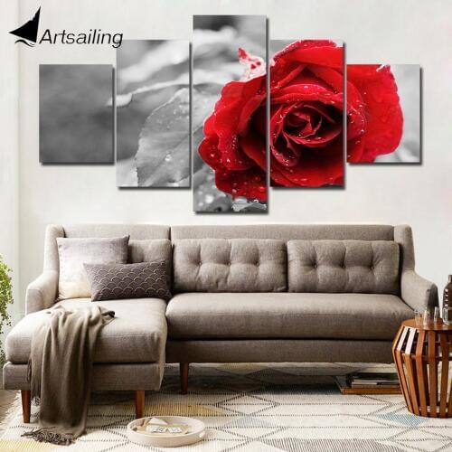 Modular Pictures 5 beautiful red rose Poster Wall Art Modular Paintings For Kitchen Wall Pictures Living Room Canvas Painting