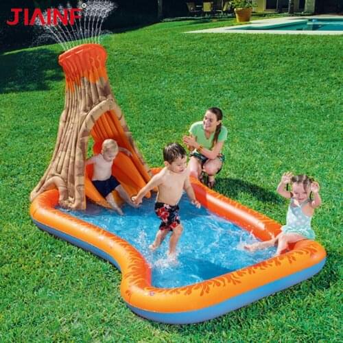 Inflatable Water Playground Volcano Eruption Swimming Pool With Slide Summer Outdoor Water Removable Pools Garden Grassland Game