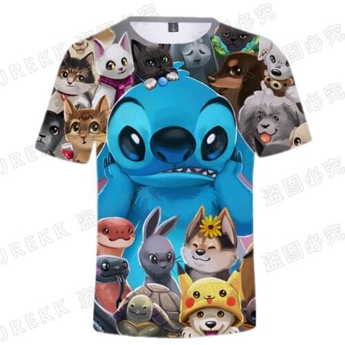 New Summer Disney Cartoon Anime Cool 3D Printed Funny Stitch T Shirt Men Women Children Cool Short Sleeve Boy Girl Kids Tops Tee