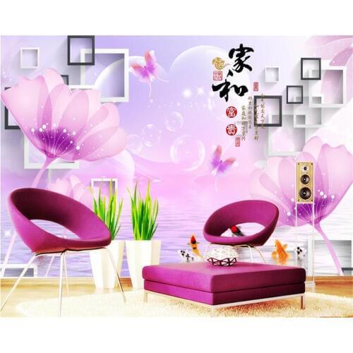 Beibehang Senior creative wallpaper home and rich purple flowers nine fish figure 3D stereo TV background wall papel de parede