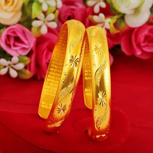 Open Frosted Bracelet Bangle Women Yellow Gold Filled Classic Dubai Jewelry Wedding Party Gift