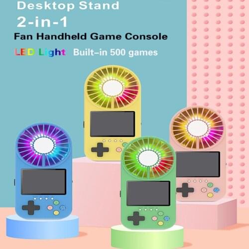 Fan Handheld Game Console Can Store 500 Classic Games With LED Lights Desktop Stand Third Gear Wind Retro Portable Game Players