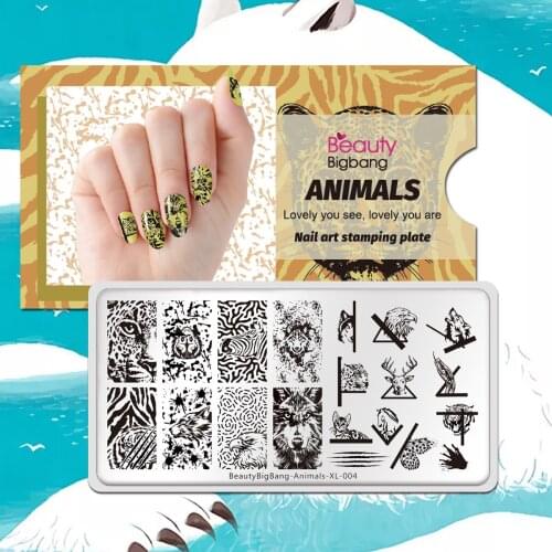 Deer Pattern BeautyBigBang Nail Art Template Wolf Stamping Plates Eagle Zebra Leopard Stainless Steel Animal Stencil 004 Tiger