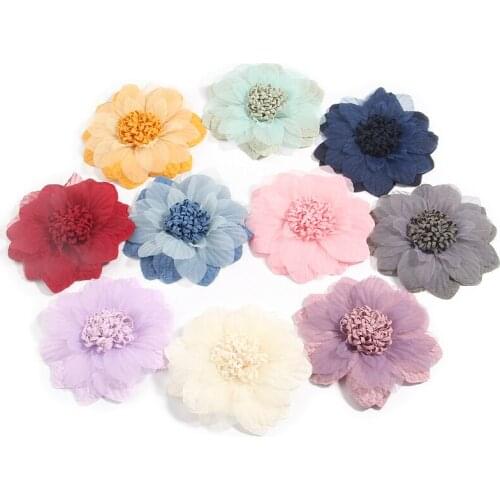 200Pcs 9cm 3.6" Chiffon Satin Fabric Flowers Bouquet For Baby Girls Hair Accessories Hair Flower for Women Headbands