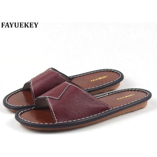 FAYUEKEY Spring Summer Fashion Genuine Leather Home Open-toed Slippers Women Indoor Floor Outdoor Slippers Girls Gift Flat Shoes