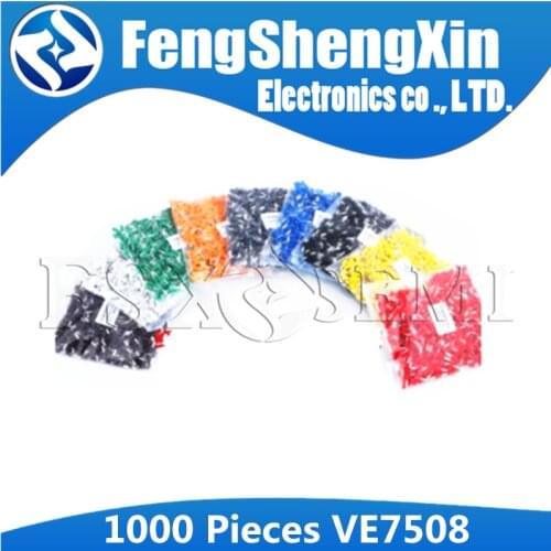 1000pcs E7508 VE7508 Tubular Wire Cold Pressure Connector Electrical Terminals Cable Crimps Wire Ferrules For 0.75mm