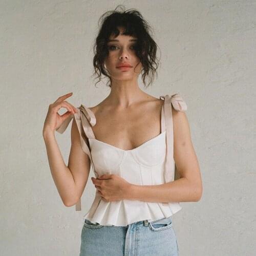 European and American style 2021 dark fried Street sleeveless hem closed waist V-neck vest bandage pleated suspender top y2k top