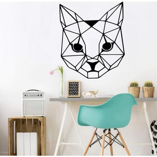 Geometric Cat Head Wall Decal Baby Nursery Kids Room Cat Pet Animal Geometric Wall Sticker Bedroom Play room Vinyl Home Decor