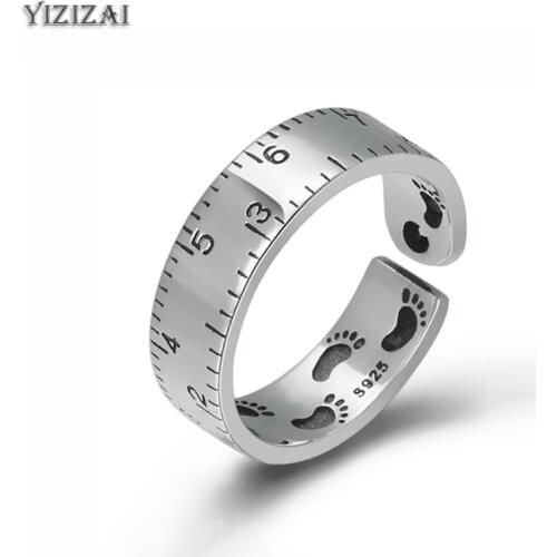 YIZIZAI Personality Digital Measuring Ruler Thai Silver Color Ring Footprint Open Finger Ring For Women