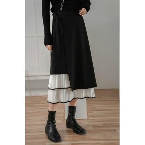 Black Gothic Patchwork Skirts Women Elegant Long High Waist Skirt Female Fashion Harajuku Streetwear Lace-Up A-Line Cool Skirt