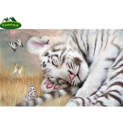 YUMEART 5D DIY Diamond Painting White Tiger and Butterfly Square Diamond Embroidery Crystal Rhinestone Mosaic Home Decor Picture