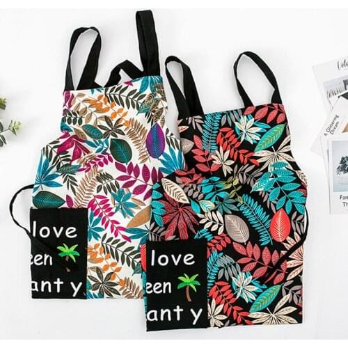 Enlarged Pocket Plant Pattern Women Kitchen Apron Home Cooking Baking Cotton Coffee Sleeveless Pinafore House Cleaning Bib 46438