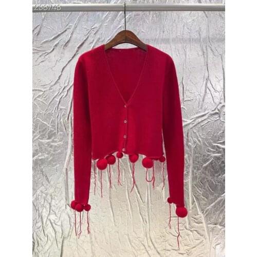 2021 Autumn Winter Wool Cardigan Women Fashion Brand V-Neck Single Breasted Knitted Red Sweater Runway Female Top