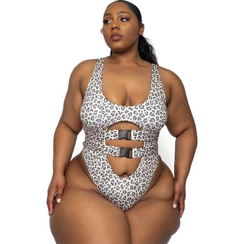 2021 New Plus Size Womens Leopard Print Bikini Plus Size Beach Personality Belt Swimsuit Swimsuit
