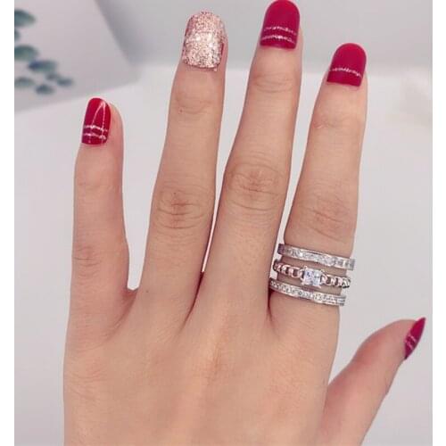 Luxury Multi Layer Crystal Engagement Ring For Women Aaa White Cubic Zirconia Silver Color Rings Wedding Female Jewerly Zk40