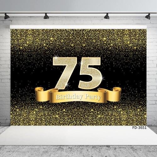 Golden Glitter Twinkle Photographic Backgrounds Vinyl Cloth Prom Backdrop Photo Studio for 75 Happy Birthday Party Photophone