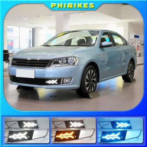 1 Pair LED DRL Daytime Running Light For Volkswagen VW Lavida 2013 2014 with Yellow Trun Signal Light Blue Night Lamp