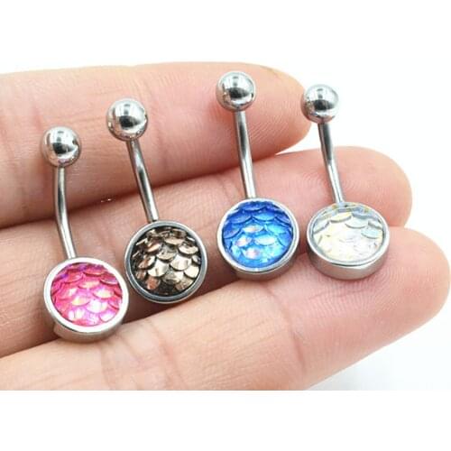 1Pcs Cute Fish Scales Belly Button Ring Women Stainless Steel Navel Rings Fashion Body Piercing Jewelry