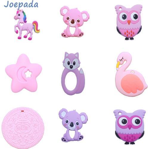 Joepada 1Pc Silicone Baby Teether Toddler Animal Koala Horse Fox Cookies Owl Silicone Beads Food Grade Toys Baby Teether