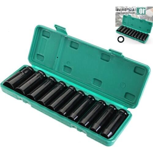 10pcs/set 8-24mm 1/2" Drive Deep Impact Socket Set Heavy Metric Garage Tool for Wrench Adapter Hand Tool Set