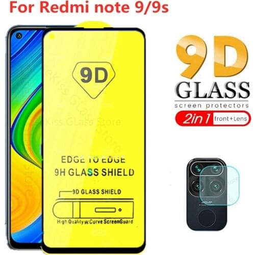 2in1 9d Full Glue Protective Glass For Xiaomi redmi note 9 Phone Screen Camera Protector 9D Tempered Glass on Redmi Note 9s