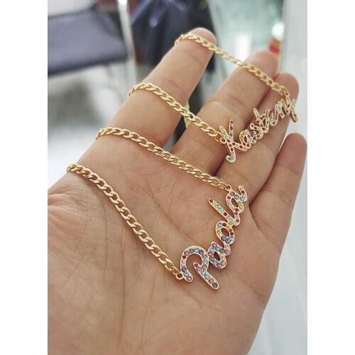 2021 Custom Stainless Steel Name Necklace With Color Rhinestones Women Gold Initials Choker Women Jewelry Valuable gift