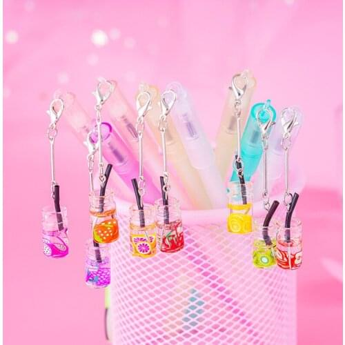 32 pcs/lot Kawaii Fruit Pendant Gel Pen Cute 0.5mm black ink Neutral Pen School writing Supplies Promotional Gift