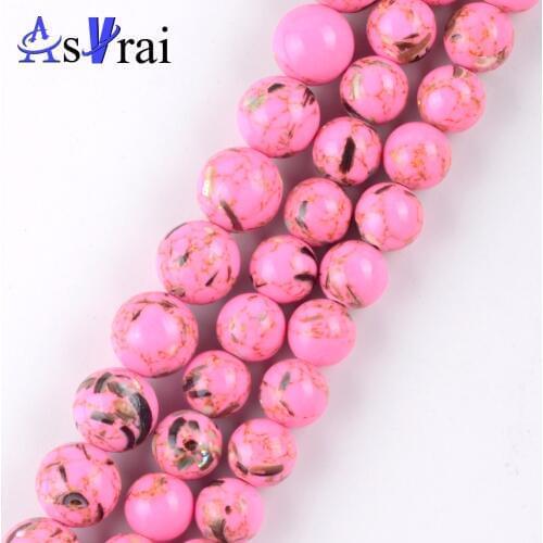 4mm-12mm Natural Pink Shell Howlite Turquoises Stone Round Beads For Needlework Jewelry Making diy Handmade Bracelet Accessories