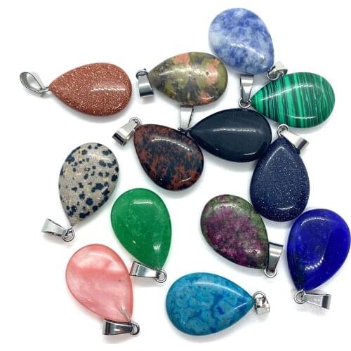 5pcs Flat Drop-shaped Natural Stone Pendant MakingDIY Handmade Jewelry Exquisite Beads Necklace Earrings Accessories Size16x26mm