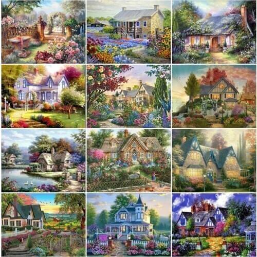 EverShine Diamond Embroidery House Scenery Lodge Diamond Painting Garden Landscape Rhinestone Cross Stitch Mosaic Wall Decor